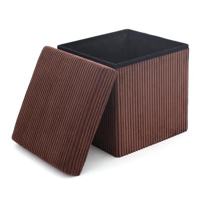 China Foldable Folding Ottoman Storage RTS Modern Furniture Corduroy Foldable Stool for sale