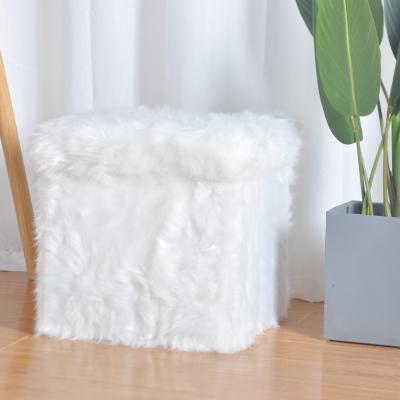 China Hot sale luxury white crushed foldable fur storage ottoman pouf foldable for wohnmbel for sale