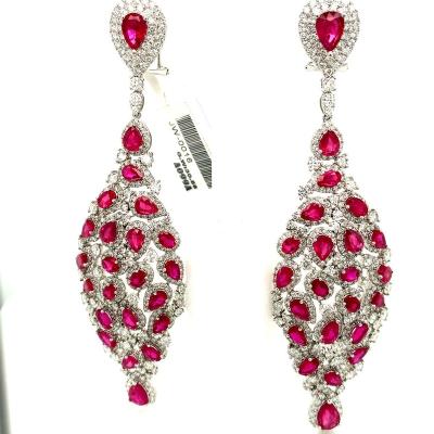 China Other 18K White Gold Large Ruby With Diamond Elegant Gift Women Earrings Jewelry Set Men Gift for sale