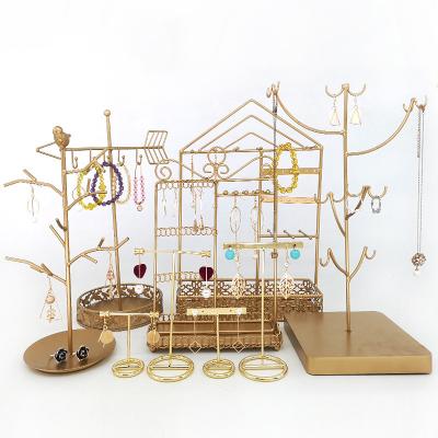 China Trendy Fashion Metal Jewelry Display Holder Rack Necklace Holder Bar Earrings T Necklace Jewelry Storage Holder Hanger Gold Hanger for sale