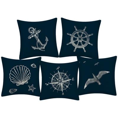 China Coastal Cushion Canvas Cover Anti Dust Mites Style Sea Crate Tile Mediterranean Theme Decorative Square Cotton For 18 x 18 Inch Pillowcase for sale