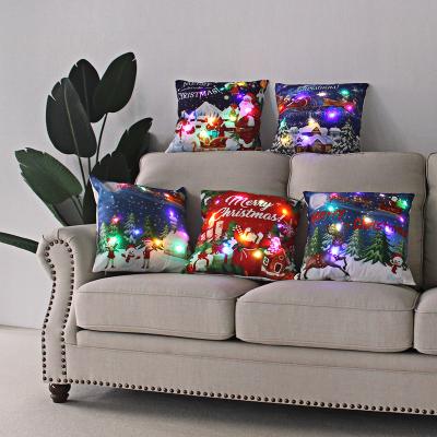 China Anti Dust Mite 2021 New Pillow Case Light Pillow Case Christmas Decoration LED Christmas Cushion Cover For Home Cushion Covers for sale