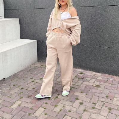 China Breathable Women Zipper Crop Top Sweatsuit With Custom Made High Waist Sports Tracksuit Label Casual Tracksuit for sale