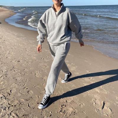 China Ladies Breathable Half Zip Hoodies And Sweatpants Custom Pieces Both Sets Sweatsuit Cotton Tracksuit for sale