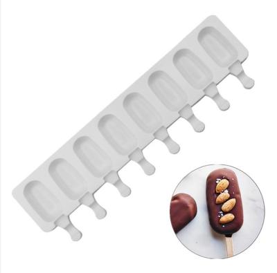 China Viable Amazon 4/8 Hole Silicone Wall Ice Mold Ice Cube Tray Popsicle Barrel Diy Dessert Ice Cream Mold With Popsicle Stick for sale