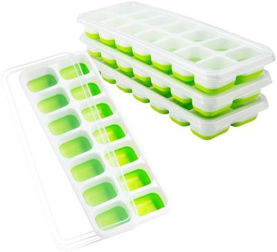 China Viable Wholesale Food Grade 14 Grids Shapes BPA Free Silicone Ice Cube Mold Custom Tray Molds With Lids Maker for sale