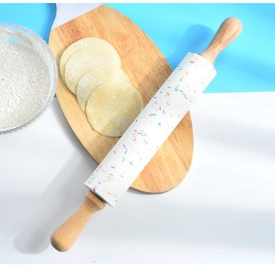 China Sustainable Candy Color Food Grade Silicone Rolling Pin Log Handle Baking Tool Kitchen Tool for sale