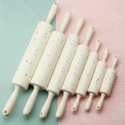 China Viable Candy Color Silicone Rolling Pin With Plastic Handle Kitchen Tool Pastry Tool Baking Tool for sale