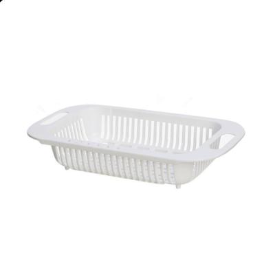 China Viable Kitchen Wash Drain Water Tool Fruit Vegetable Drain Basket Strainer And Strainer Multifunctional Retractable Plastic Drain Basket for sale