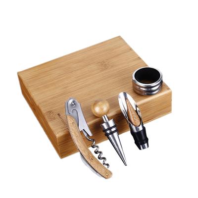 China Viable Wholesale Stainless Wood Handle Beer Corkscrew Multifunctional Bargain Wine Bottle Opener Plugger Set With Gift Box for sale