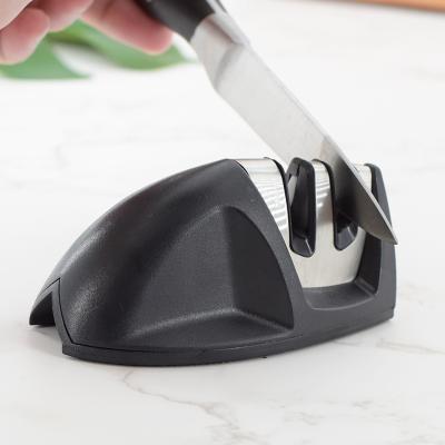 China Sustainable Kitchen Instruments 2 Stage Non Slip Knife Sharpener Mini Manual Sharpening Stone Kitchen Small Rubber Base Knife Accessories for sale