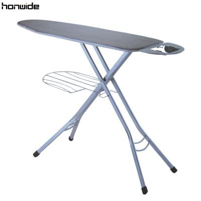 China 7-level Teeth Height Adjuster Rack Panel Metal Mesh Folding Ironing Boards With Ironing Laundry Basket for sale