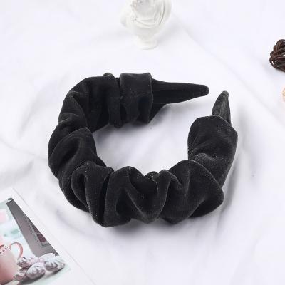 China 2020 New Style Selling Solid Color Pure Velvet Pleat Glitter Korean Pure Velvet Wrapped Wide Headband Japan and Headband For Girls for sale