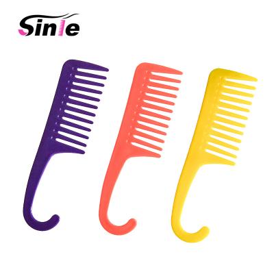 China Wholesale Logo Plastic Wide Tooth Private Massage Straightener Styling Comb Wet Hair Brush With Hook Handle for sale