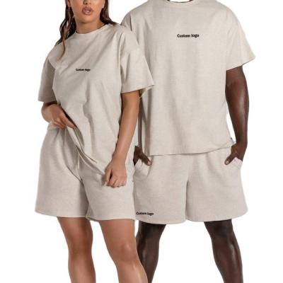 China QUICK DRY custom made two-piece set of men's and women's couples quality versatile oversized female black heavy cotton T-shirts for sale