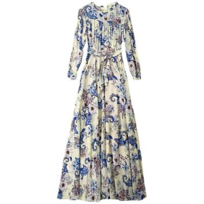 China Anti-Static Women's Summer Wrap Extra Size S-4xl Maxi Large Dress Boho Casual Long Sleeve Ruffle Floral Chiffon Long Casual Outfits For Lady for sale