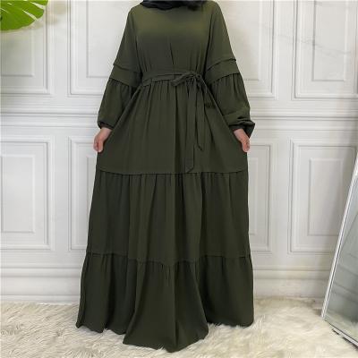 China New Style Lady Elegant Party Muslim Dress Solid Color Wholesale Anti-static Casual Chiffon Long Sleeve Pleated Abaya Dresses 2022 for sale