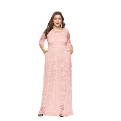 China Beautiful Women's Viable Dress Fashionable Summer Lace Dress Pink Plus Size Elegant Casual Outfits For Ladies for sale