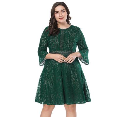 China Factory wholesale viable smart lace ladies hollow green dress casual dress evening beauty ladies plus size dresses for fat women for sale