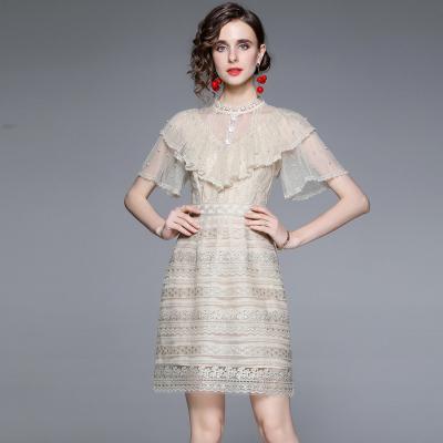 China Anti-static new design cool lace embroidered hollow solid casual dress women's temperament color European and American dresses fashion style for sale