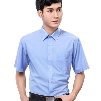 China New arrival quality solid color short sleeve blue shirt shorts unisex unisex official men and women work clothes for office for sale