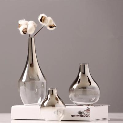 China New Arrival Central Institute of Statistics Modern Minimalist Nordic Creative Silver Gradient Glass Flower Vase for sale