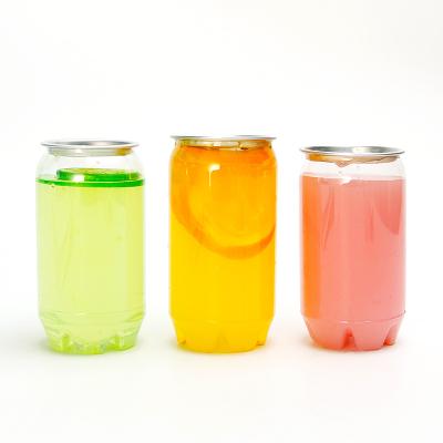 China Transparent Clear Beverage 330ml 500ml Water Beer PET Can Bottle With Aluminum Cover for sale