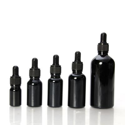 China Eco-friendly 5Ml 10Ml 15Ml 20Ml 30Ml 50Ml 100Ml Black Cosmetic Glass Bottle Child Safe Dropper Bottle With Glass Pipette for sale