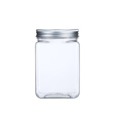 China Leak Proof 200Ml 300Ml 500Ml Square Clear Plastic Cosmetic Food Storage Pet Straight Sided Jars With Aluminum Caps for sale