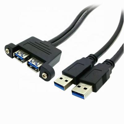 China USB 3.0 Plug-in Black 50cm 2 Male Plug To 2 Female Plug With Panel Mount USB Extender Cable for sale