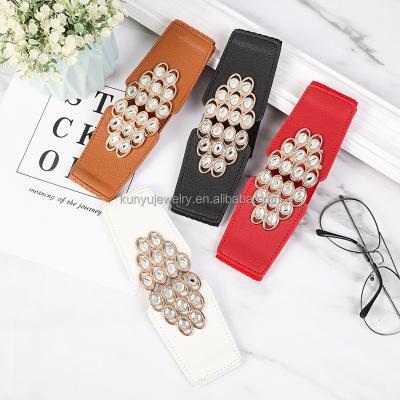 China Comfortable High Quality Wide Crystal Decoration Fashion Waistband Rhinestone Women Elastic Waistband Ladies for sale