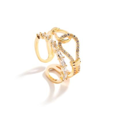 China Romantic Bending Weave Opening Rings Trendy Gold Plated Braid Shaped Open Finger Rings For Women for sale