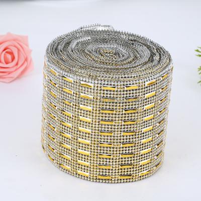 China Bags rhinestones 30 tier ss3.0crystal color rhinestone mesh black plastic rhinestone ribbon low roll for wedding decor for sale