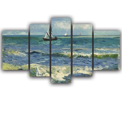 China Modern Landscape Oil Painting Sea Sailing Boat Canvas Painting Print Wall Art 5 Panel Canvas Painting for sale