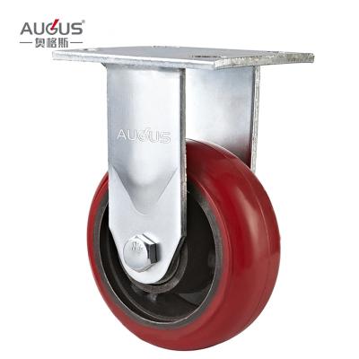 Chine Machinery PU Castor Wheel  6 In Heavy Duty  Iron Core Red Pu Fixed Trolley Wheel Rigid Casters à vendre