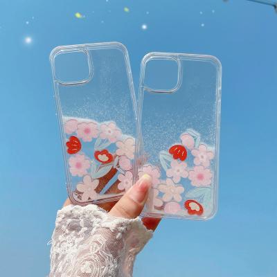 China TPU INS Flower Quicksand Case Cover For iphone 14 pro max phone case 13 12 11 for sale