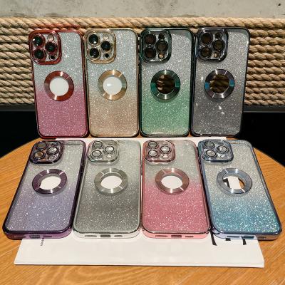 China Luxury TPU Plated CD Hollow Out Design Gradient Color Glitter Protect Phone Cover For iphone 14 Pro Max Case for sale