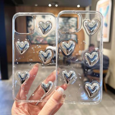 China Silver TPU 3D Heart Cell Phone Case For iPhone 14pro 13 pro XR 11promax Max Case for sale