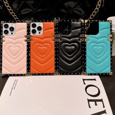 China Luxury Square Heart TPU Leather Phone Case For iPhone 14 plus 13 pro Max Phone Cover for sale