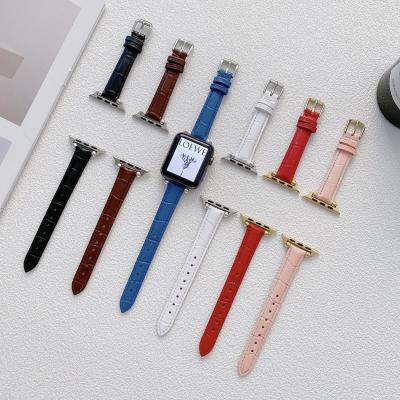 China Fashion PU Leather Watch Band For IWatch 7 45mm Charm Metal Apple Chain Strap For Apple Watch Band 44mm for sale