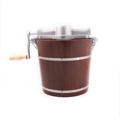 China Outdoor Nostalgia Traditional Manual Wooden Bucket with Crank for DIY Kids Ice Cream Fruit Yogurt Homemade Frozen Ice Cream Maker for sale