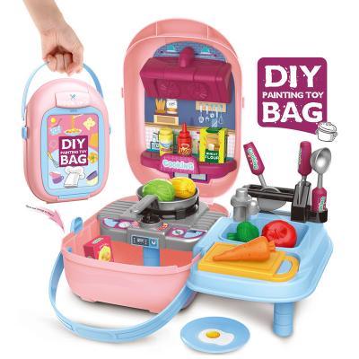 China Plastic Kids Pretend Play Cooking Hand Box Set Kitchen Toy Suitcase for sale