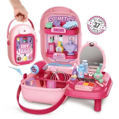 China Pretend Play 37PCS Princess Suitcase Makeup Beauty Fashion Cosmetic Toys Dress Up Pretend Play Toys For Girls for sale