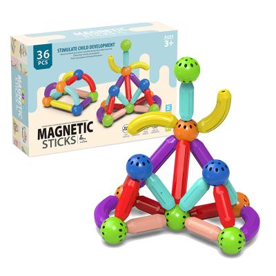 China DIY Material Magnetic Sticks Building Blocks Set 36PCS Smart Magnetic Balls Rods PULL Back Magnet Stick Block Toys for sale