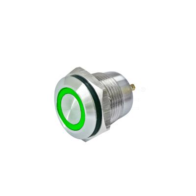 China Small stainless steel control metal stainless steel spst latching 16mm green12v industrial push button switch with light for sale