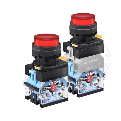 China New style 22mm electric la38 waterproof ip65 plastic high head led start stop latching button 12v for sale