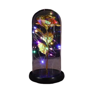 China Artificial Flower Colorful Colorful Rose Gift Led Light String Acrylic Flower Lasts Forever in Glass Dome for sale