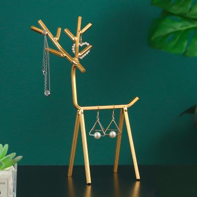 China Nordic Simple Geometric Eco-friendly Jewelry Stand Creative Iron Deer Earrings Necklace Storage Home Desktop Display Rack for sale