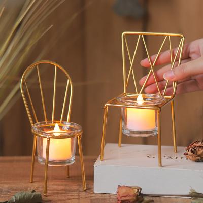 China Eco-friendly creative craft decoration metal seat candle holder romantic dinner props table decoration for sale