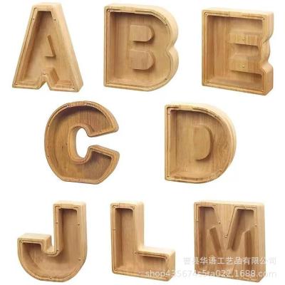 China Europe Personalized Custom Alphabet Money Collector Coin Marks Decor Wooden Letter Piggy Bank Piggy Bank for sale